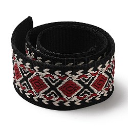 Rubans de polyester de broderie de style ethnique, ruban jacquard, avec motif losange, Accessoires de vêtement, rouge, 1-1/2 pouce (37 mm), 5 yards / sac