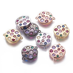 Латунные коннекторы, с кубического циркония, плоско-круглые, красочный, разноцветные, 20.5x16x3 мм, отверстие : 1.2 мм