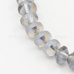 Electroplate Glass Beads Strands, Half Platinum Plated, Frosted, Bicone, Dark Gray, 4x4mm, Hole: 1mm, about 150pcs/strand, 21.6inch