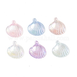 UV Plating Opaque Acrylic Pendants, AB Color, Shell Charm, Mixed Color, 28x27x7mm, Hole: 2mm