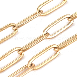 3.28 Feet Vacuum Plating 304 Stainless Steel Paperclip Chains, Drawn Elongated Cable Chains, Soldered, Golden, Links: 12x4x1mm