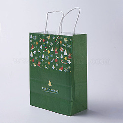 Бумажные мешки, с ручками, подарочные пакеты, сумки для покупок, для рождественской вечеринки сумки, прямоугольные, зелёные, 27x21x10 см