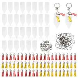 Globleland 30 kit de fabrication de porte-clés vierge avec 30 panneaux acryliques et 60 pendentifs pompons en acrylique pour porte-clés, ornements par sublimation pour bricolage, porte-clés, cadeaux faits à la main