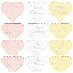 Gorgecraft 30 шт. 3 цвета акриловые украшения на тему дня рождения, сердце со словом с днем рождения, для украшения торта, разноцветные, 46x49x1.5 мм, 10 шт / цвет