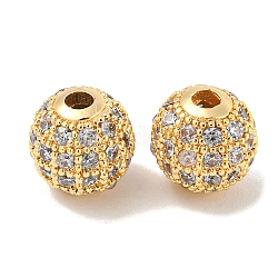 Perles de zircone cubique micro pave en Laiton, ronde, véritable 18k plaqué or, 8.5x8mm, Trou: 1.8mm