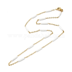 Collar de cadena con eslabones de barra de esmalte, con chapado de iones (ip) 304 cadenas de bordillo de acero inoxidable para mujeres, dorado, blanco, 17.72 pulgada (45 cm)