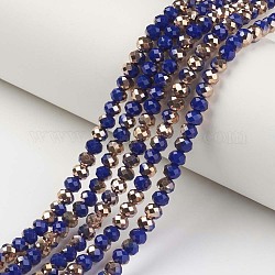 Chapelets de perles en verre opaque électrolytique, la moitié du cuivre plaqué, facette, rondelle, bleu royal, 3x2mm, Trou: 0.8mm, Environ 165~169 pcs/chapelet, 15~16 pouce (38~40 cm)