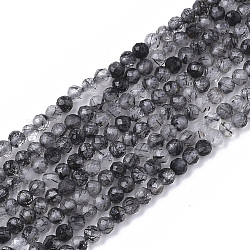 Natur schwarz Rutilquarz Perlen Stränge, facettiert, Runde, 2.5 mm, Bohrung: 0.5 mm, ca. 160 Stk. / Strang, 15.55 Zoll (39.5 cm)