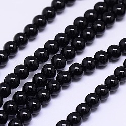 Натуральный черный агат круглые бусины нити, окрашенные, чёрные, 5 мм, отверстие : 1 мм, около 79 шт / нитка, 15.74 дюйм
