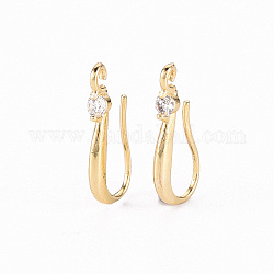 Brass Micro Pave Clear Cubic Zirconia Earring Hooks, with Horizontal Loop, Real 18K Gold Plated, 17.5x3mm, Hole: 1.2mm, Pin: 1mm