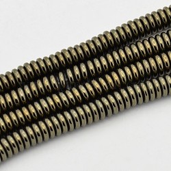 Brins de perles hématites synthétiques plates non-magnétiques, perles heishi, l'imitation de la pyrite, antique bronze plaqué, 4x1mm, Trou: 0.5mm, Environ 313 pcs/chapelet, 16 pouce