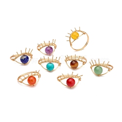 Healing Power Gemstone Rings Set for Men Women, Evil Eye Finger Rings with Brass Findings, US Size 4 3/4(15.4mm), 8pcs/set