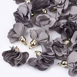 Ciondoli di stoffa, con plastica ccb, 6 -petal, fiore, oro, grigio chiaro, 26~27x17~28mm, Foro: 1.6 mm
