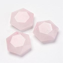 Ciondoli quazo rosa naturale, esagono, 28~29x25x9~10mm, Foro: 1.5 mm