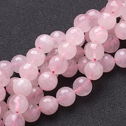 Chapelets de perles en quartz rose naturel, facette, ronde, rose, 10mm, Trou: 1mm, Environ 19 pcs/chapelet, 7.8 pouce