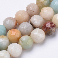 Natural Flower Amazonite Beads Strands, Faceted, Round, 10mm, Hole: 1.2mm, about 37pcs/strand, 15.3 inch