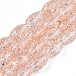 Transparent Crackle Glass Beads Strands, Dyed & Heated, Oval, Dark Salmon, 13x8mm, Hole: 1.2mm, about 30pcs/strand, 15.75''(40cm)