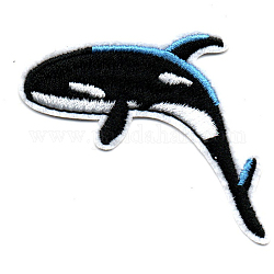 機械刺繍布地手縫い/アイロンワッペン  マスクと衣装のアクセサリー  アップリケ  クジラ  ブラック  75x45mm