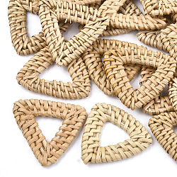 Handmade Reed Cane/Rattan Woven Linking Rings, For Making Straw Earrings and Necklaces,  Triangle, BurlyWood, 40~43x40~45x5mm, Inner Measure: 11~21x11~21mm