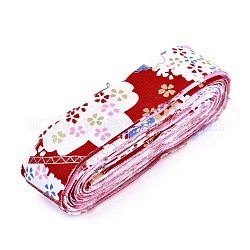 Japanese Kimono Style Floral Cotton Ribbon, Single Printed, for DIY Hair Bow, Headwear, Handmade Trim, Red, 1-1/8 inch(30mm), about 10yards/roll(9.14m/roll)