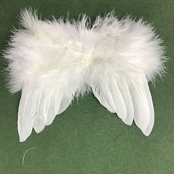 Plume d'aile d'ange mini poupée, avec corde de polyester, pour le bricolage moppet créations accessoires de photographie pour enfants accessoires de décoration, blanc, 180x140mm