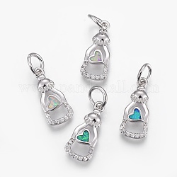 Brass Micro Pave Cubic Zirconia Pendants, with Synthetic Opal, Bottle, Platinum, Mixed Color, 22.5mm, Hole: 4.5mm