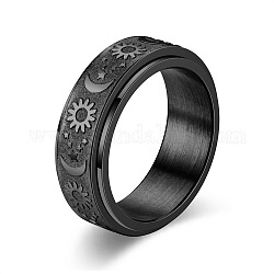 Вращающееся кольцо на палец из титановой стали со звездой, луной и солнцем, Кольцо-спиннер для успокоения беспокойства, медитации, чёрные, внутренний диаметр: 20.5 мм