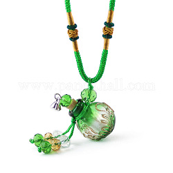 Collier pendentif bouteille de parfum au chalumeau avec perles de verre, bijoux de fiole d'huile essentielle pour les femmes, lime green, 17.7~25.59 pouce (45~65 cm)