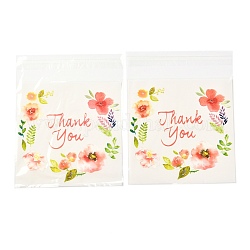 Bolsas autoadhesivas rectangulares opp, con palabra gracias y patrón de flores, para hornear bolsas de embalaje, colorido, 14x10x0.02 cm, 100 unidades / bolsa