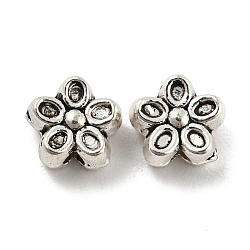 Tibetischer stil legierung perlen, Bleifrei und cadmium frei, Blume, Antik Silber Farbe, 6x6.5x3.5 mm, Bohrung: 1.2 mm, ca. 2500 Stk. / 1000 g
