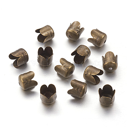 Antique Bronze Flower Iron Bead Caps, 4-Petal, Nickel Free, about 6.5mm in diameter, 7mm high, Hole: 1mm