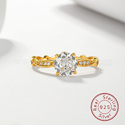 Fingerring mit klarem Zirkonia-Diamant, 925 Fingerring aus Sterlingsilber, golden, uns Größe 9 (18.9mm)