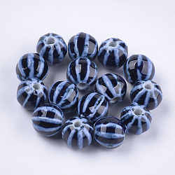 Handmade Porcelain Beads, Fancy Antique Glazed Porcelain, Round, Marine Blue, 11~12x10~11x10~10.5mm, Hole: 2~2.5mm