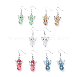 Engel baumeln Ohrringe, mit Messing-Ohrhaken, Legierung Perlen und Glasperlen, Mischfarbe, 50 mm, Stift: 0.6 mm