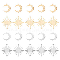 ARRICRAFT 32Pcs 4 Styles Brass Connector Charms, Long-Lasting Plated, Moon & Sun, Real Gold Plated & Real Platinum Plated, 16.5~26.5x22~22.5x0.8mm, Hole: 1.2mm, 8pcs/style