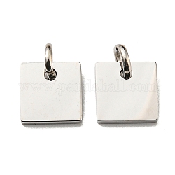 304 charms di tag in bianco in acciaio inossidabile, con anello di salto, fascino quadrato, colore acciaio inossidabile, 8x8x1.5mm, Foro: 3 mm