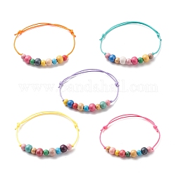 Bracelets de perles rondes en bois naturel, bracelet réglable pour femme, couleur mixte, diamètre intérieur: 2-1/8~3-3/8 pouce (5.5~8.6 cm)