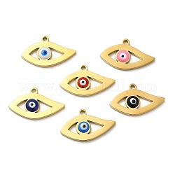 304 Stainless Steel Enamel Pendants, Real 18K Gold Plated, Evil Eye Charm, Mixed Color, 10x17.5x2mm, Hole: 1.2mm