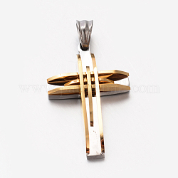Bijoux pour hommes 201 pendentifs croix en acier inoxydable, or, 33.5x22x4.5mm, Trou: 5x6mm