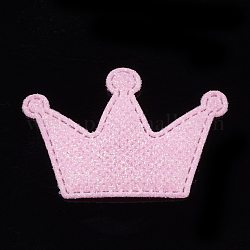 Toppe glitterate, con interno in tessuto non tessuto e interno in spugna, corona, perla rosa, 38x55~58x2.5mm