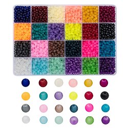 24 Farben transparente Glasperlenstränge, für die Herstellung von Perlenschmuck, matt, Runde, Mischfarbe, 4 mm, Bohrung: 1.1 mm, ca. 4080 Stk. / Kasten