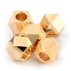 Brass Spacer Beads, Long-Lasting Plated, Faceted Column, Real 24K Gold Plated, 4x4~5mm, Hole: 2mm