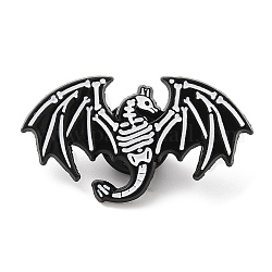 Alfileres de esmalte de esqueleto de halloween, insignia de aleación negra de electroforesis para ropa de mochila, dinosaurio, 19.5x35x1.5mm
