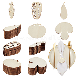 Olycraft 100Pcs 5 Styles Unfinished Wooden Cutouts, for Menu Recipe, Vegetables, 4.4~4.9x1.9~5x0.3cm, 20pcs/style