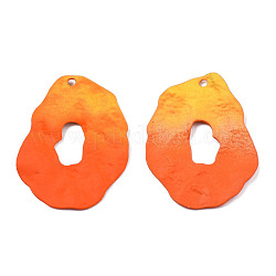 Spray Painted Iron Pendants, Nuggets, Dark Orange, 44x34x4mm, Hole: 1.5mm