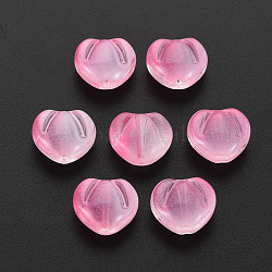 Cuentas de vidrio pintado en aerosol transparente de dos tonos, corazón, rosa, 10.5x12x6.5mm, agujero: 1 mm
