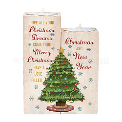 Super bougeoirs en bois, avec des bougies à la paraffine, pour noël, motif d'arbre de Noël, bougeoir : 4.51x4.51x10.15~12.19 cm, bougies: 37.2x14.8mm