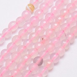 Chapelets de perles d'agate naturelle, facette, teinte, ronde, rose, 6mm, Trou: 1mm, Environ 62 pcs/chapelet, 15 pouce