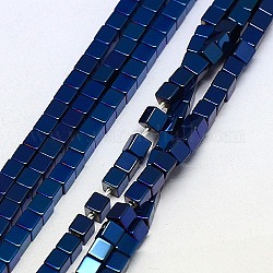 Electroplate non magnetici ematite sintetico fili di perline, cubo, grado a, blu placcato, 3x3x3mm, Foro: 1 mm, circa 127pcs/filo, 16 pollice