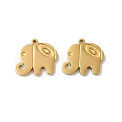 Manual Polishing 304 Stainless Steel Charms, Elephant Charm, Real 18K Gold Plated, 10.5x11.5x1.5mm, Hole: 1mm